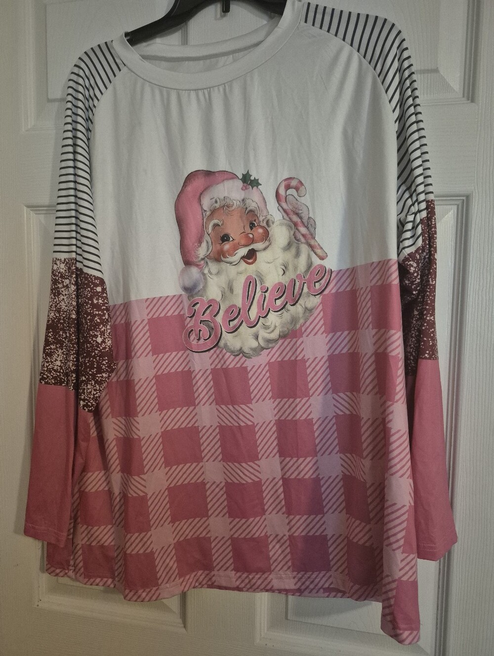 Ladies' Pink Plaid Long-Sleeve Top And Long Sleve Pink Sweat Shirt